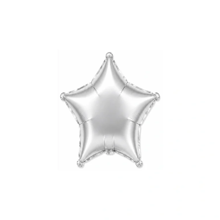Star-shaped foil balloon – white and grey satin, 18″