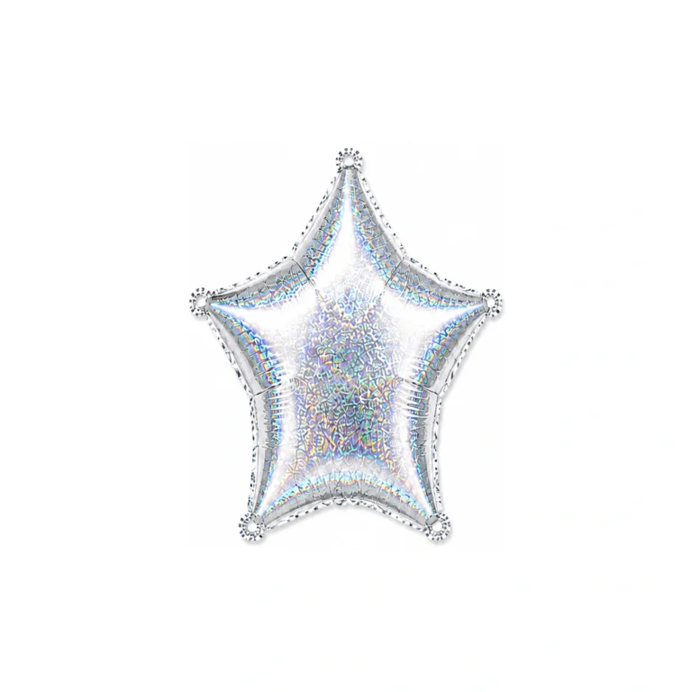 Star foil balloon – silver glitter, 18″