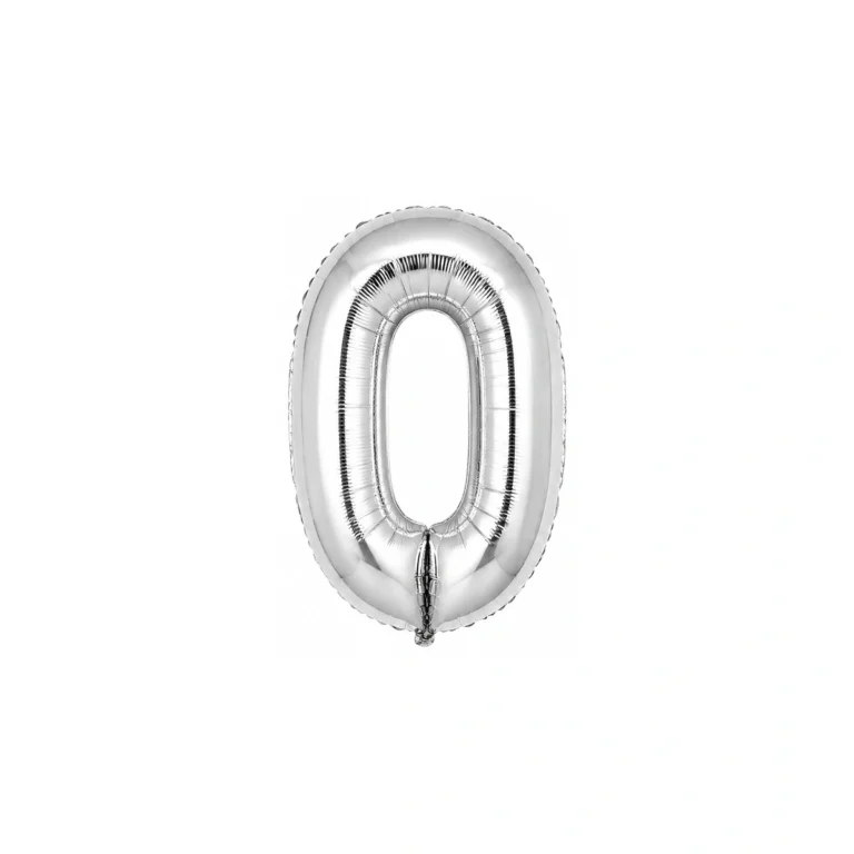 Number 0 foil balloon – glossy silver, 40″