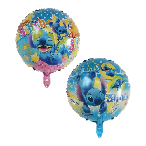 Круглый фольгированный шар – Стич, синий, 18″