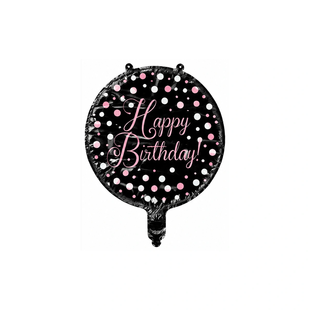 Okrugli folijski balon – Happy Birthday, crni s rozim tufnama, 18″