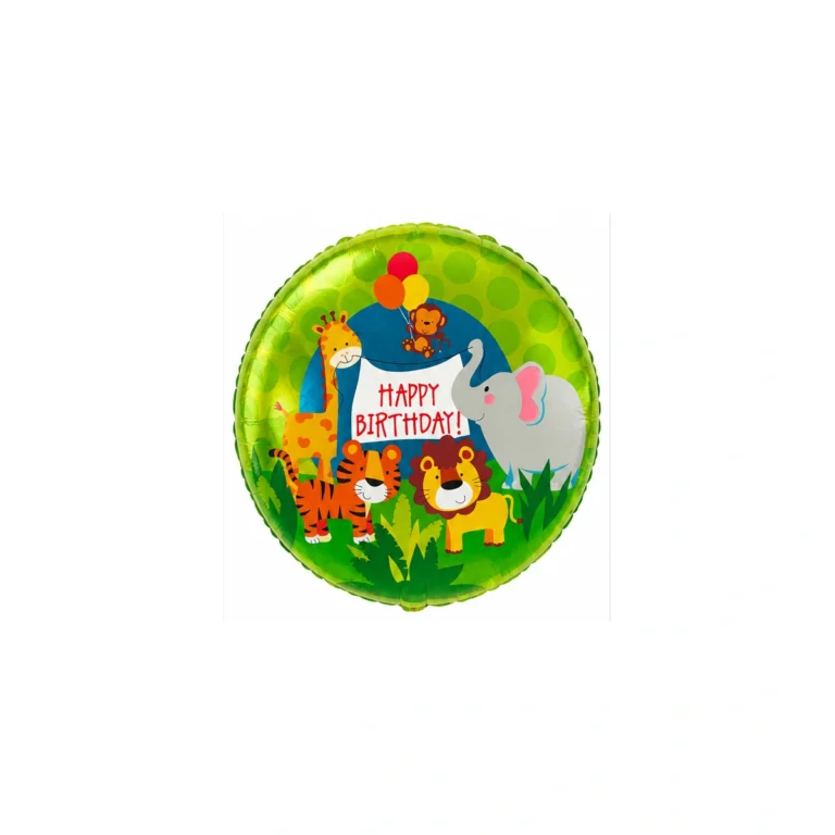 Round foil balloon – Happy Birthday safari animals, 18″