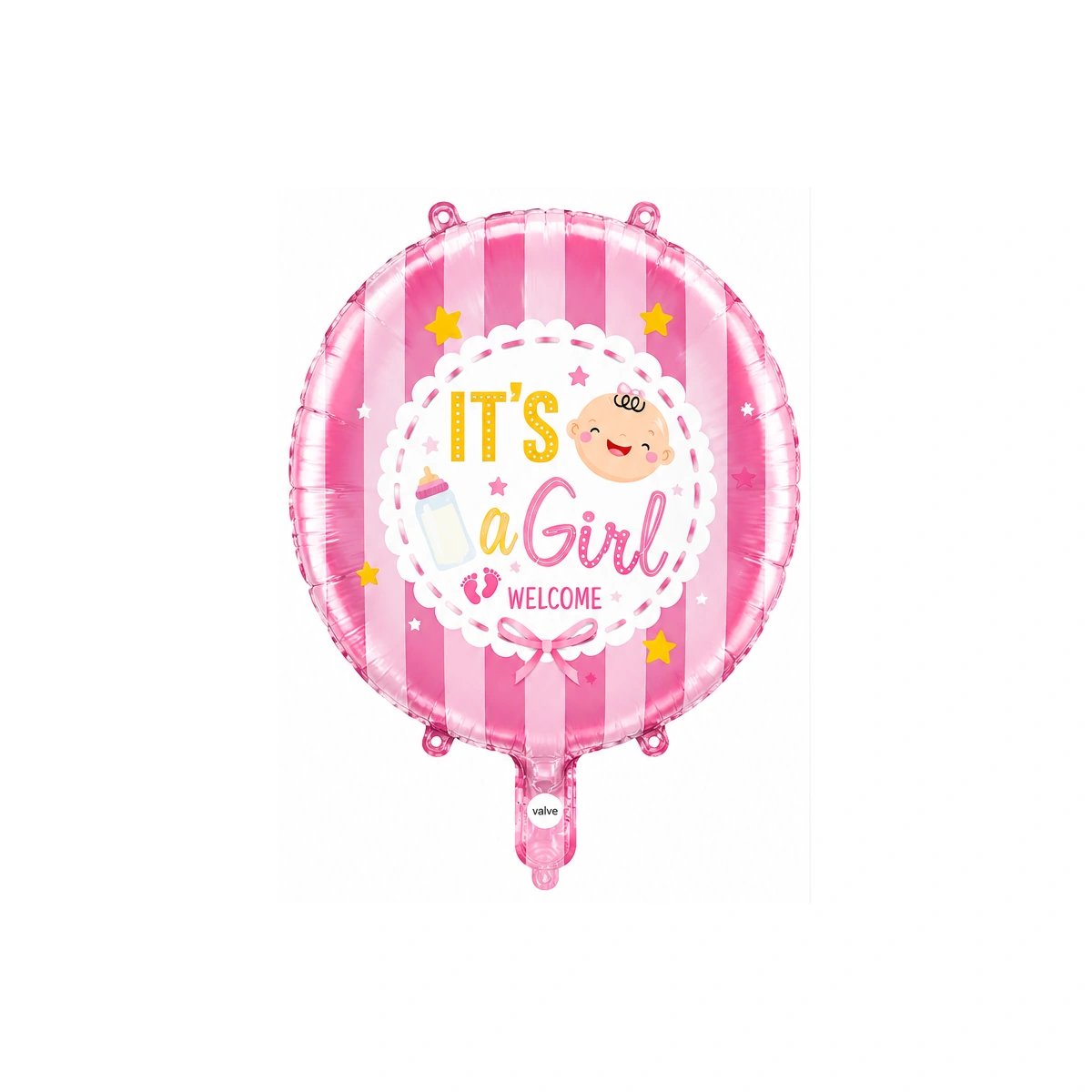 Round foil balloon – It's a Girl Welcome, pink stripes