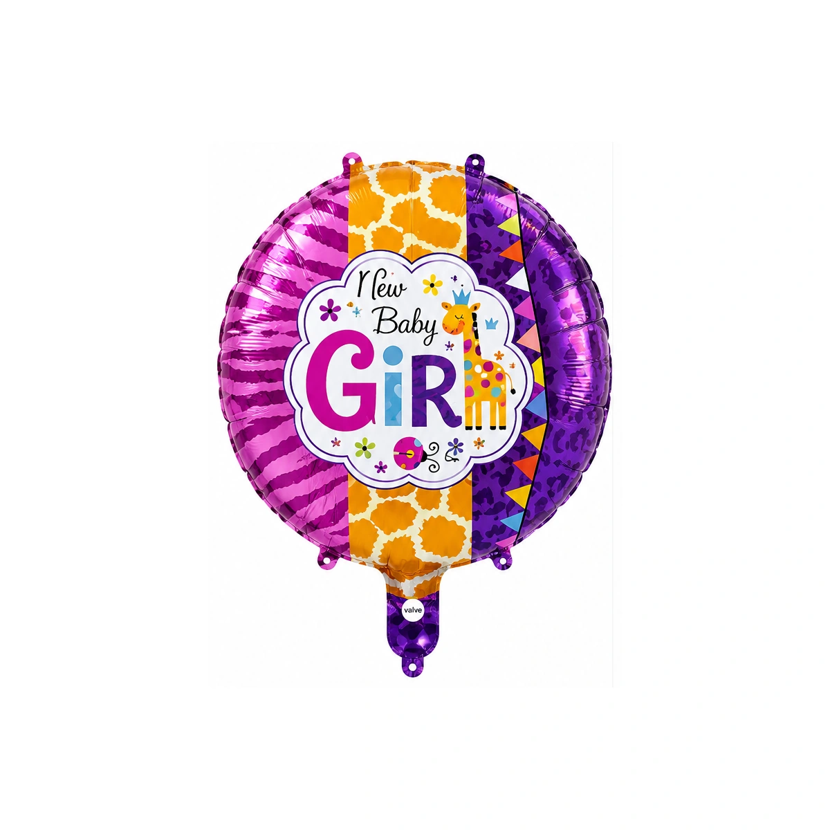 Round foil balloon – New Baby Girl, safari pattern