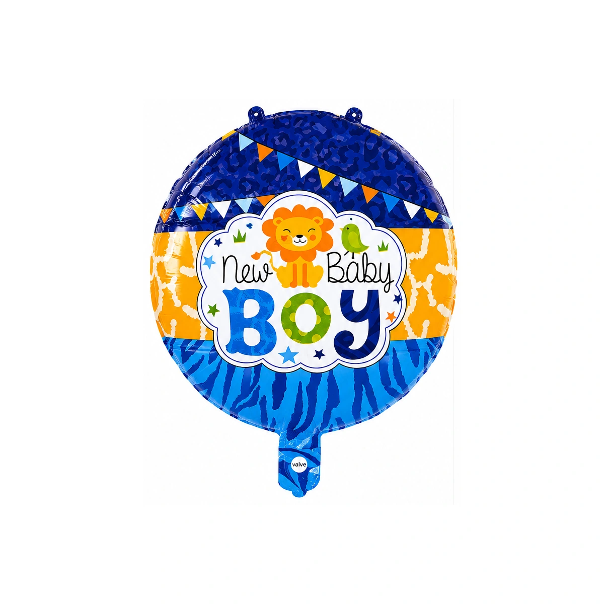 Круглый фольгированный шар – New Baby Boy, лев и птица