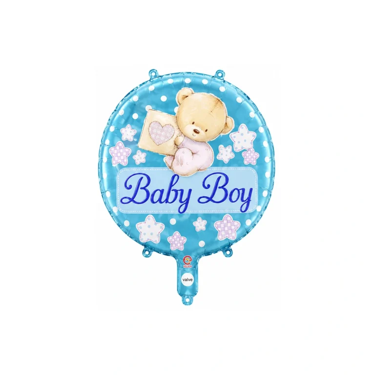 Круглый фольгированный шар – Baby Boy с медвежонком