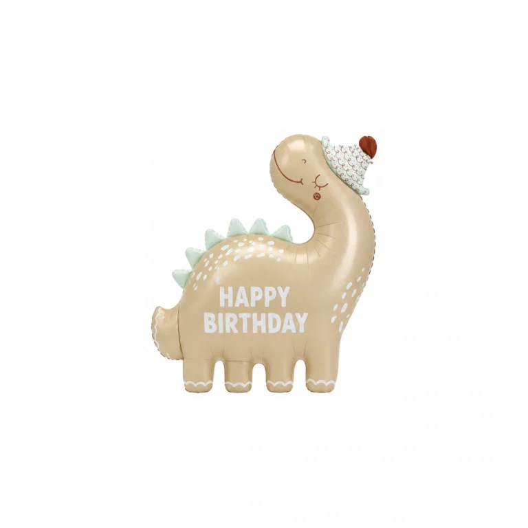 Foil balloon – beige Happy Birthday dinosaur