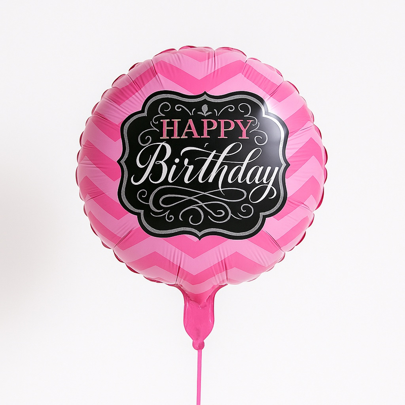 Folijski balon – Happy Birthday, rozi s crnim središtem