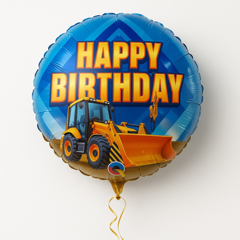 Фольгированный шар — Happy Birthday со строительной машиной