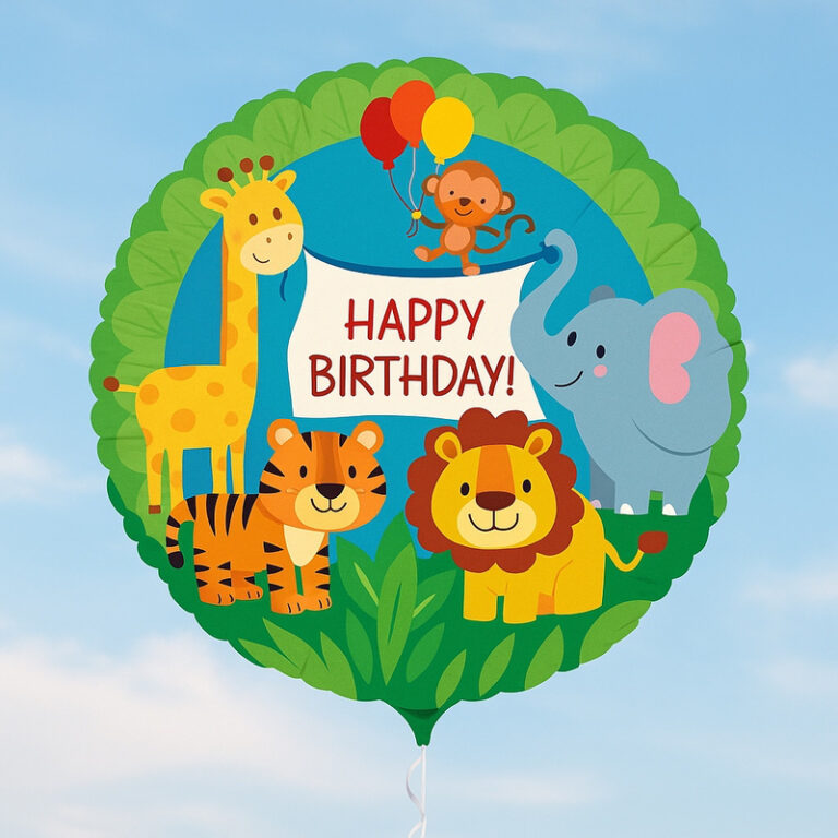 Foil balloon – Happy Birthday with jungle animals