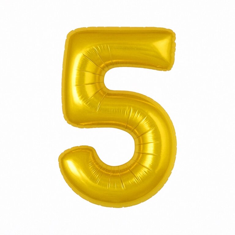 Number 5 foil balloon – gold, 40″