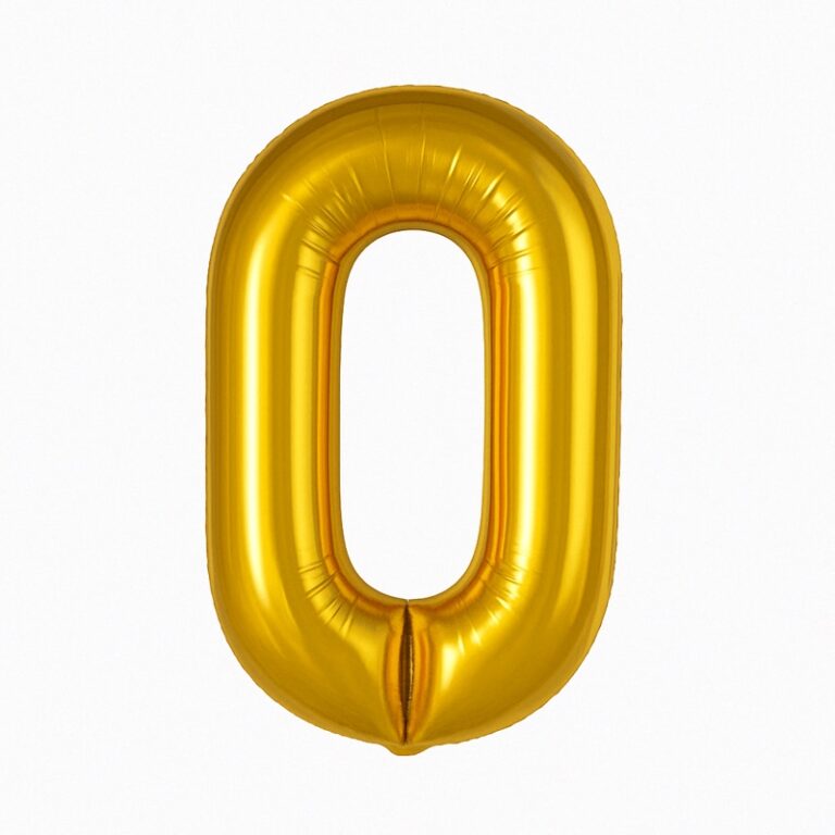 Number 0 foil balloon – gold, 40″