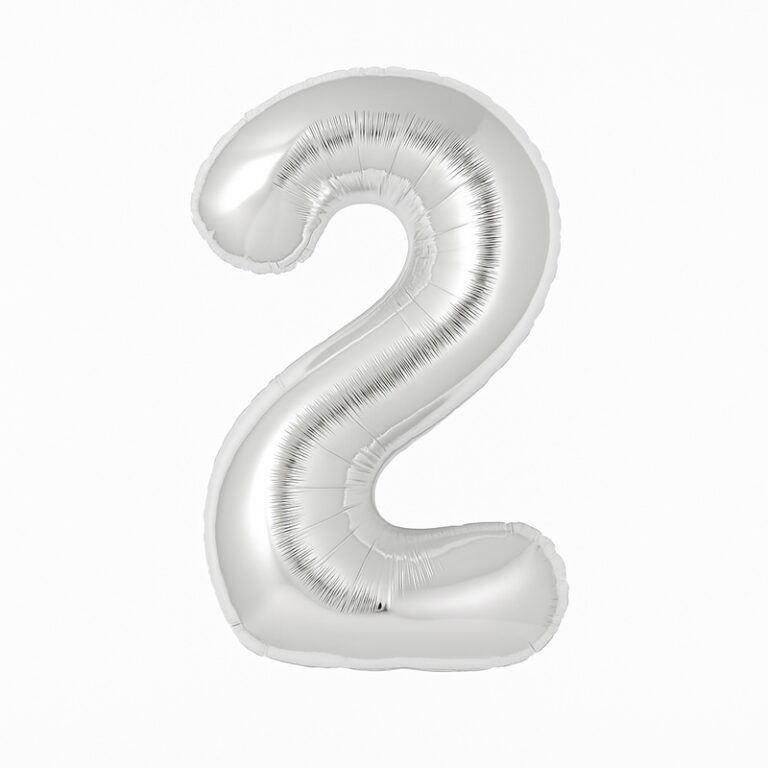 Number 2 foil balloon – silver, 40″