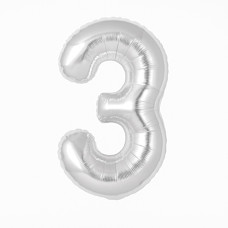 Foil number 3 balloon – glossy silver, 40"