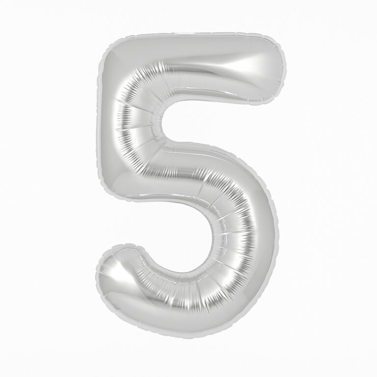 Number 5 foil balloon – silver, 40″