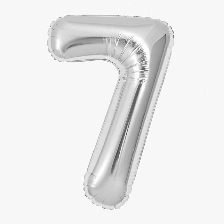 Number 7 foil balloon – silver, 40″