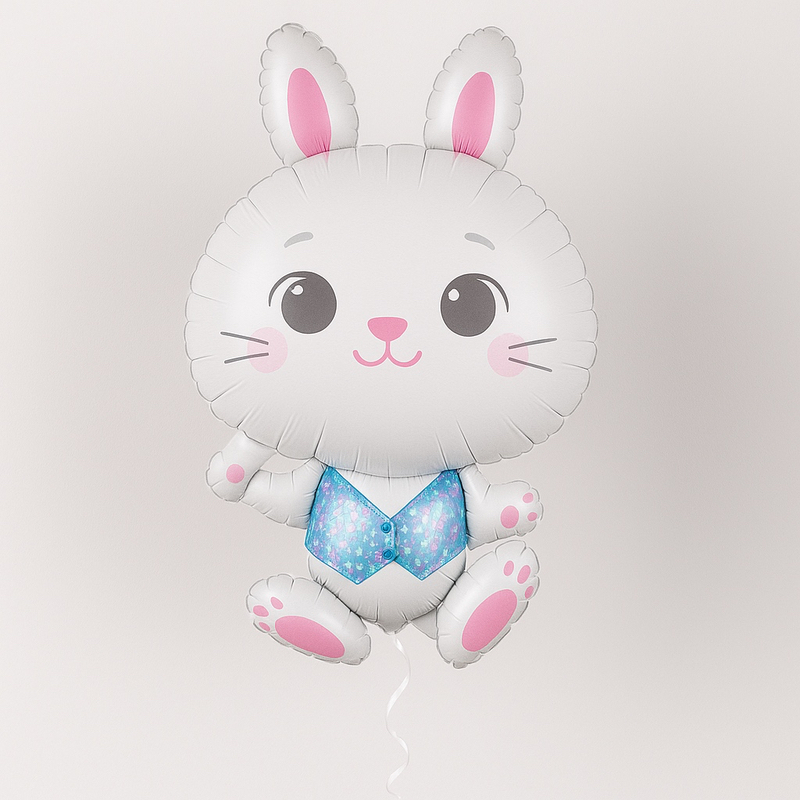 Foil balloon – white rabbit with a blue bow
