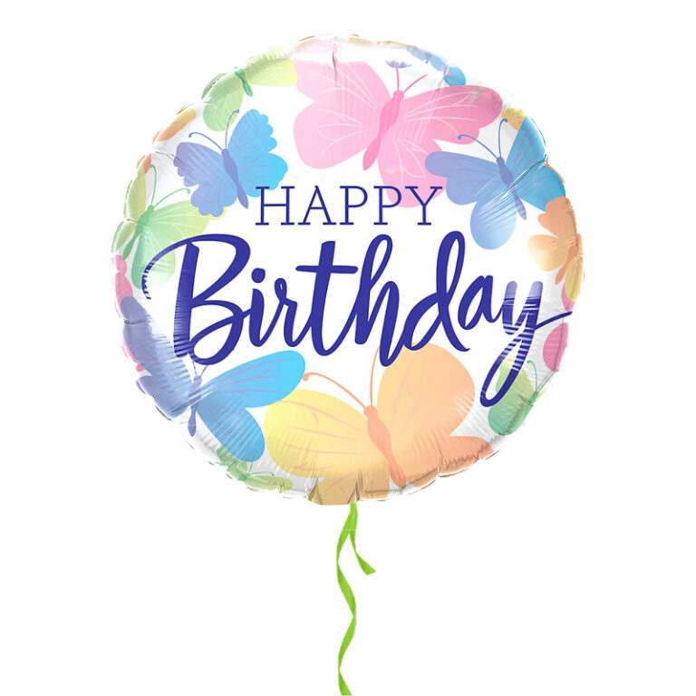 Foil balloon – Happy Birthday with colourful butterflies